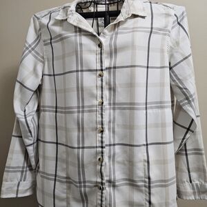 JACHS Girlfriend Men's Cream and Gray Plaid Shirt
